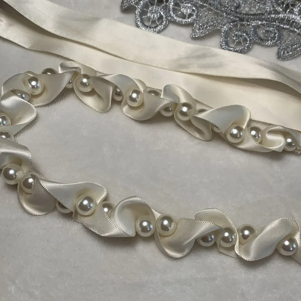 Lot of Four Headbands Cream and Silver Theme Starfish Faux Pearl Lace